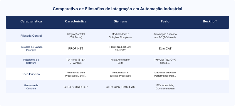 Integração e Ecossistemas de Automação Industrial: Siemens, Festo e Beckhoff