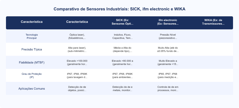Comparativo de Sensores Industriais: SICK, ifm electronic e WIKA em Precisão e Fiabilidade