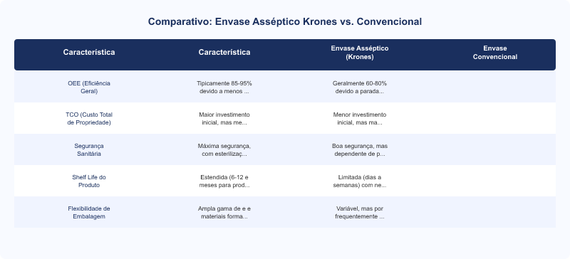 Envase Asséptico Krones vs. Convencional: OEE, TCO e Segurança Sanitária