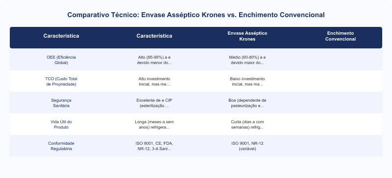 Diagrama técnico: Envase Asséptico Krones vs. Enchimento Convencional: OEE, TCO e Segurança Sanitária
