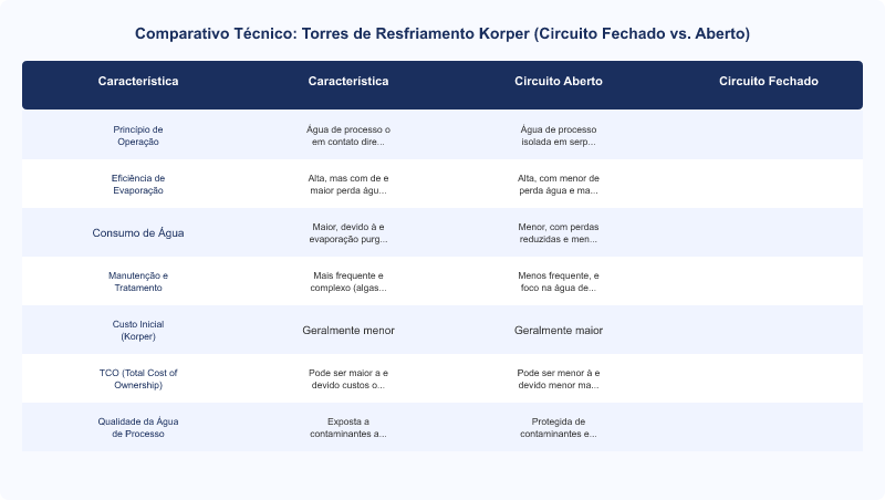 Torre de Resfriamento Korper: Circuito Fechado vs. Aberto em Eficiência e Manutenção
