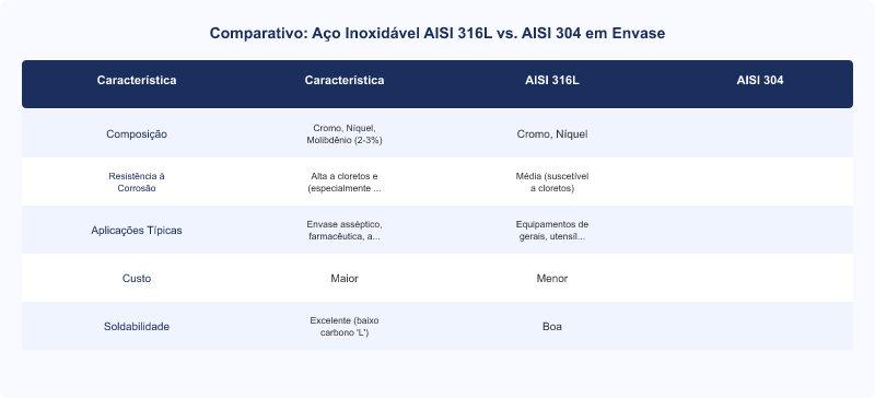 Vantagens do Aço Inoxidável AISI 316L em Equipamentos de Envase Industrial