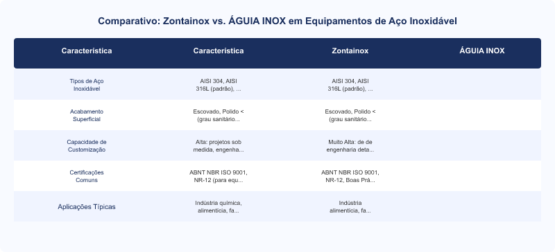 Zontainox vs. ÁGUIA INOX: Durabilidade, Customização e Aplicação em Aço Inoxidável